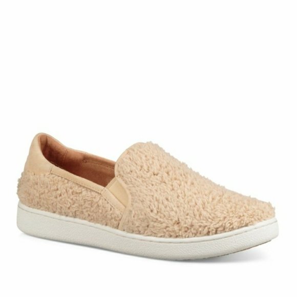 UGG Ricci Leather Faux-Fur Slip-on Sneakers, Size 8.5, Color: Natural - Picture 1 of 9